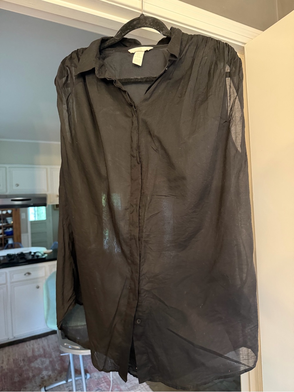 Women’s Black Sheer Button-Up Blouse
